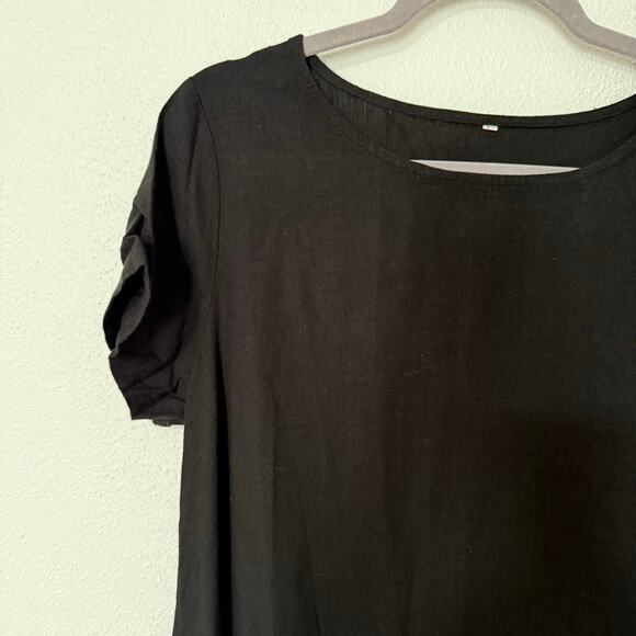 Women's Black Linen Blend Asymmetrical Hem Dress Size Large - Picture 5 of 12